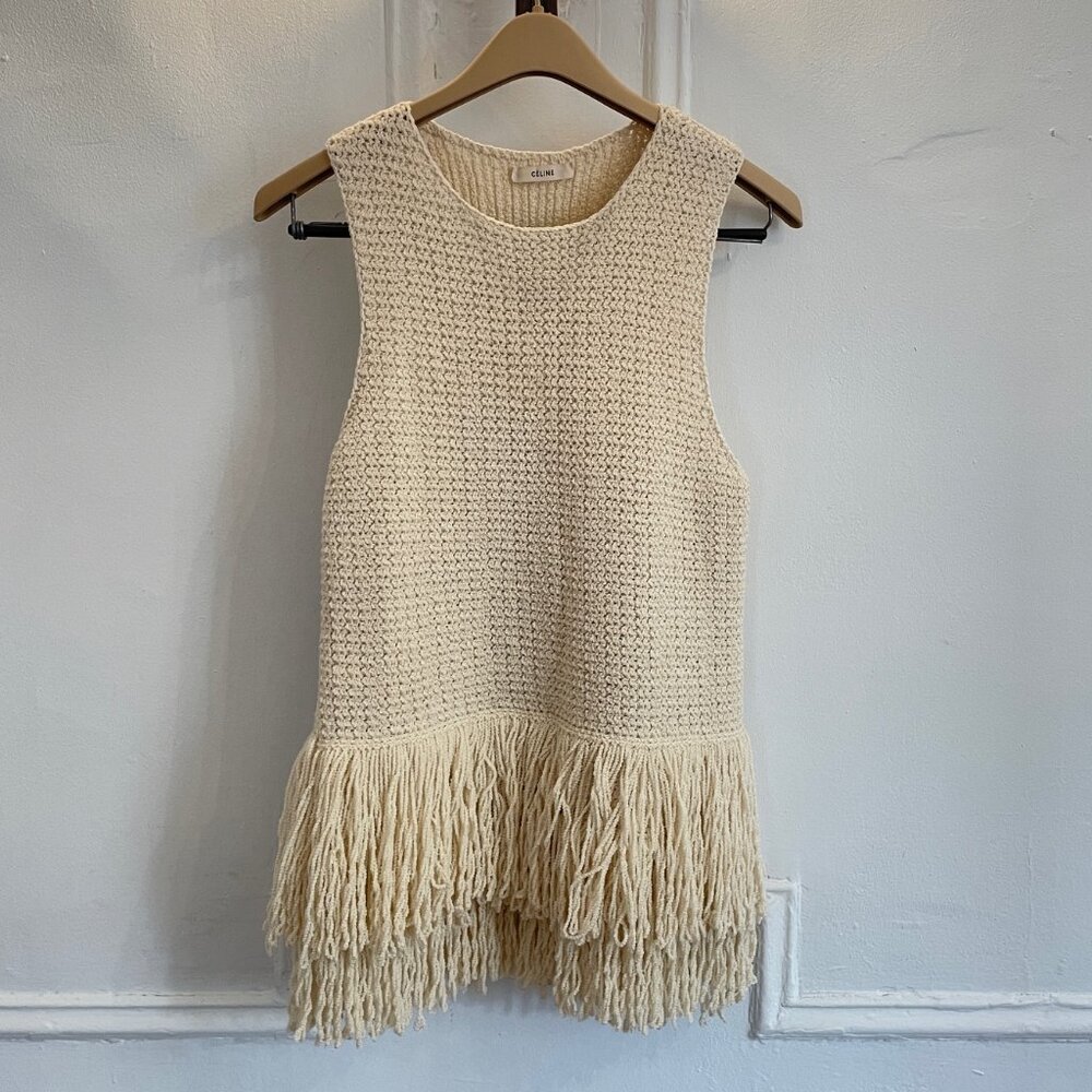 Phoebe Philo Era Celine Fringe Top, Cream Size M